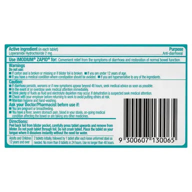 Imodium Zapid Diarrhoea Tablets 6 Pack
