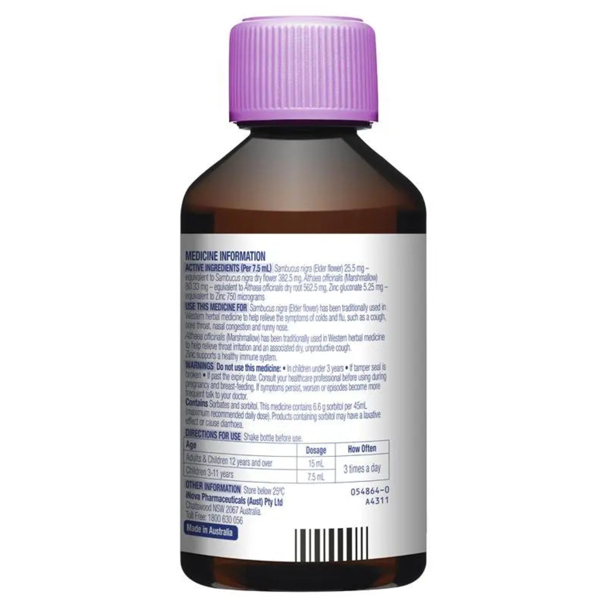 Daawada hargabka iyo qufaca ee caruurta 200ml