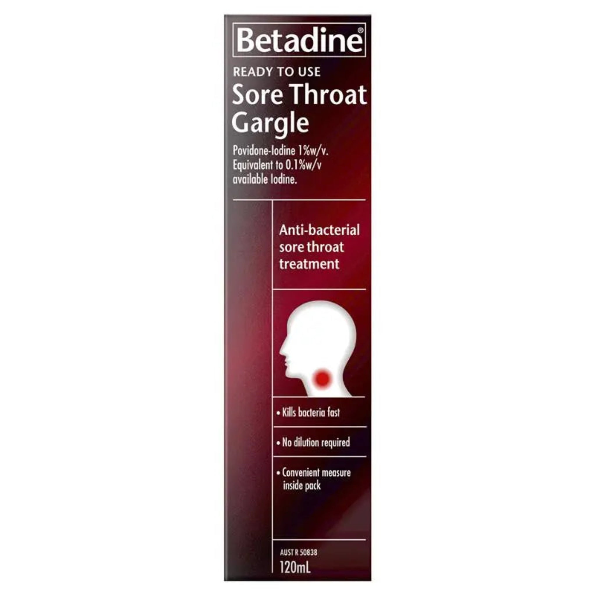 Betadine Sore Throat Gargle Ready To Use 120mL
